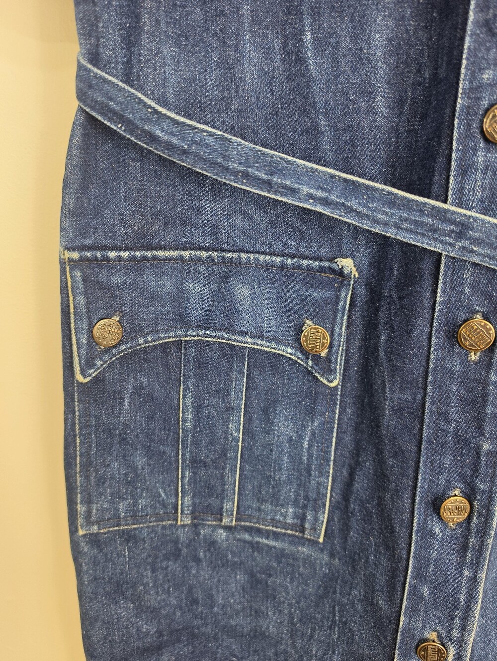Vintage Trapper Dark Blue Denim Midi Shirt Dress with Belt - Picture 4 of 8
